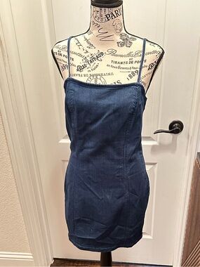 iris Navy Denim Mini Dress with Thin Straps